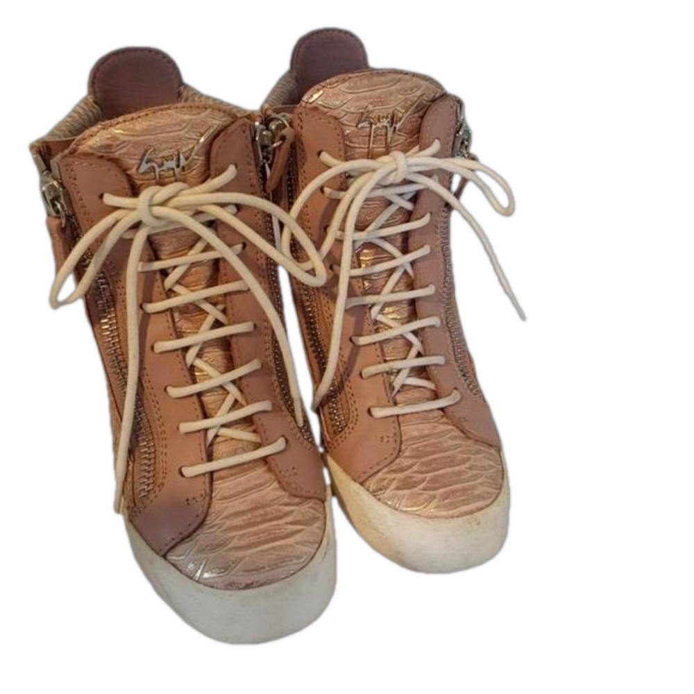 Giuseppe Zanotti Brown and Cream High-Top Sneakers